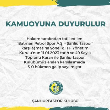 ŞANLIURFASPOR SARI YEŞİLLİ EKİP, BATMAN KARŞISINDA HÜKMEN GALİP 6 20230114 143636