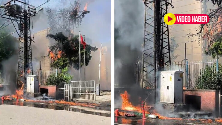 Şanlıurfa’da korkutan yangın: Elektrik direği alevlere teslim oldu